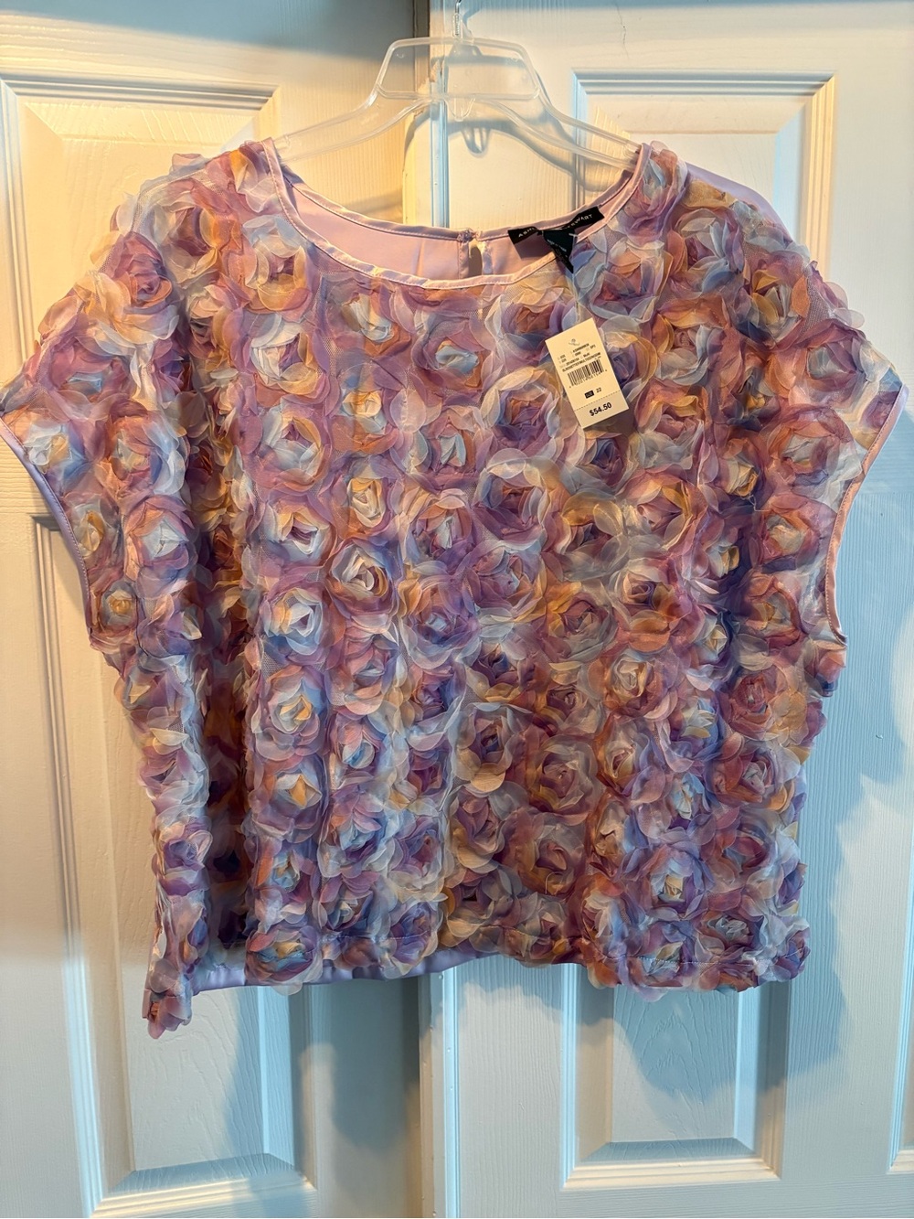Ashley Stewart Lavender Multi Floral Rosette Crop Top